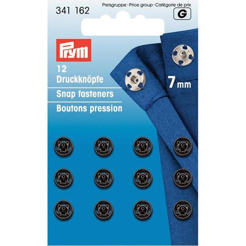 Trykknapp metall 7 mm sort
