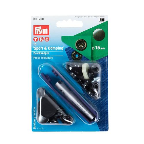 Trykknapper Sport & Camping 15mm 10stk Sort