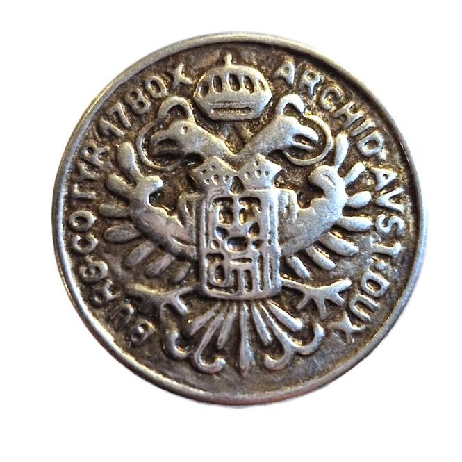 Hovedbilde Metallknapp med øye gammel mynt 18 mm